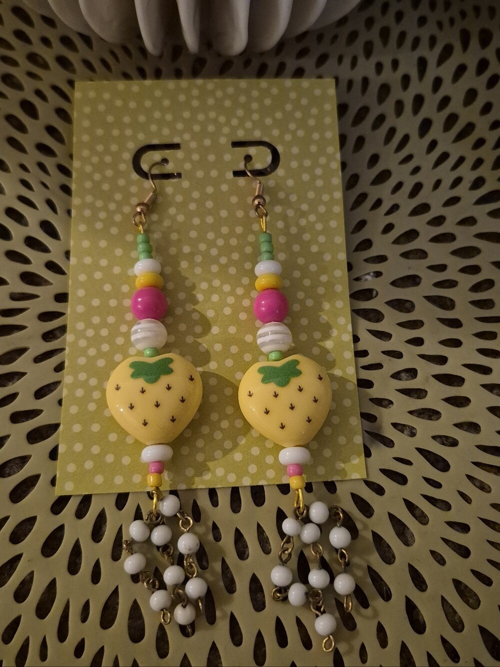 Kids Yellow Strawberry Bead Drop Earrings - Unbranded